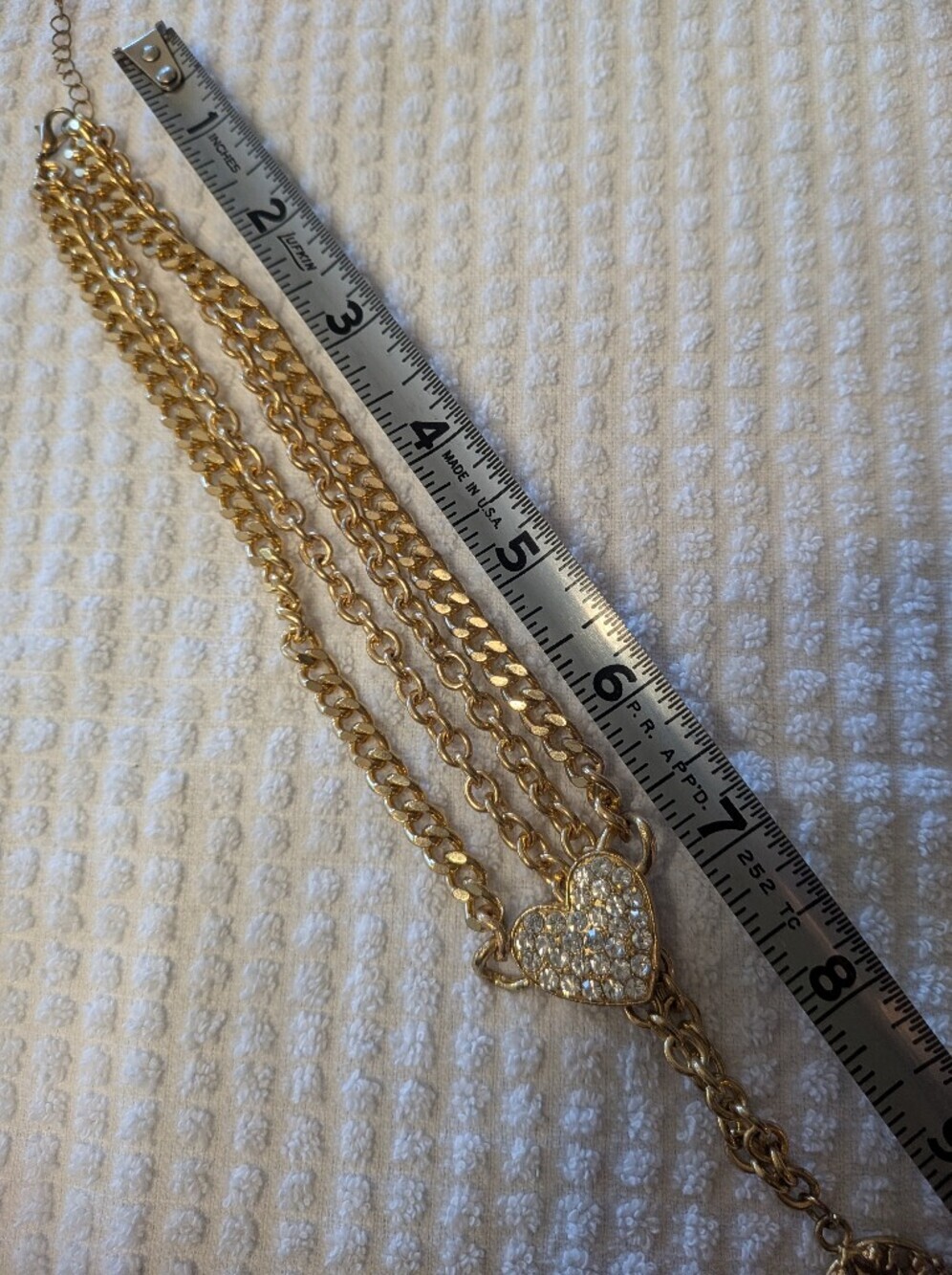 Gold Rhinestone Heart and skeleton Key Layered Necklace - Picture 10 of 11